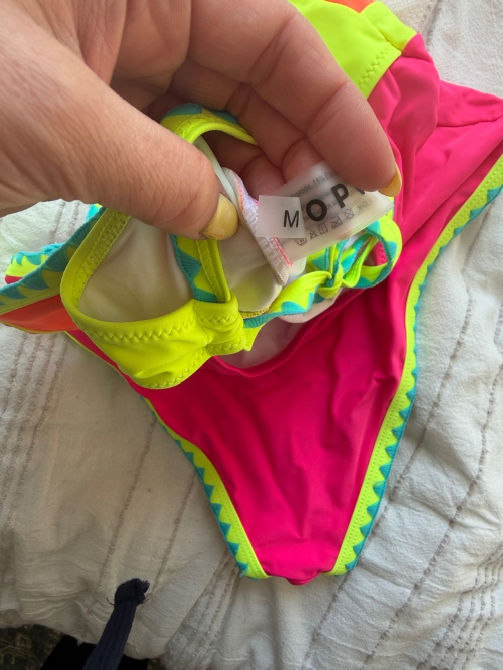 Neon Colorblock One-Piece Swimsuit - Pink/Orange - Picture 4 of 5